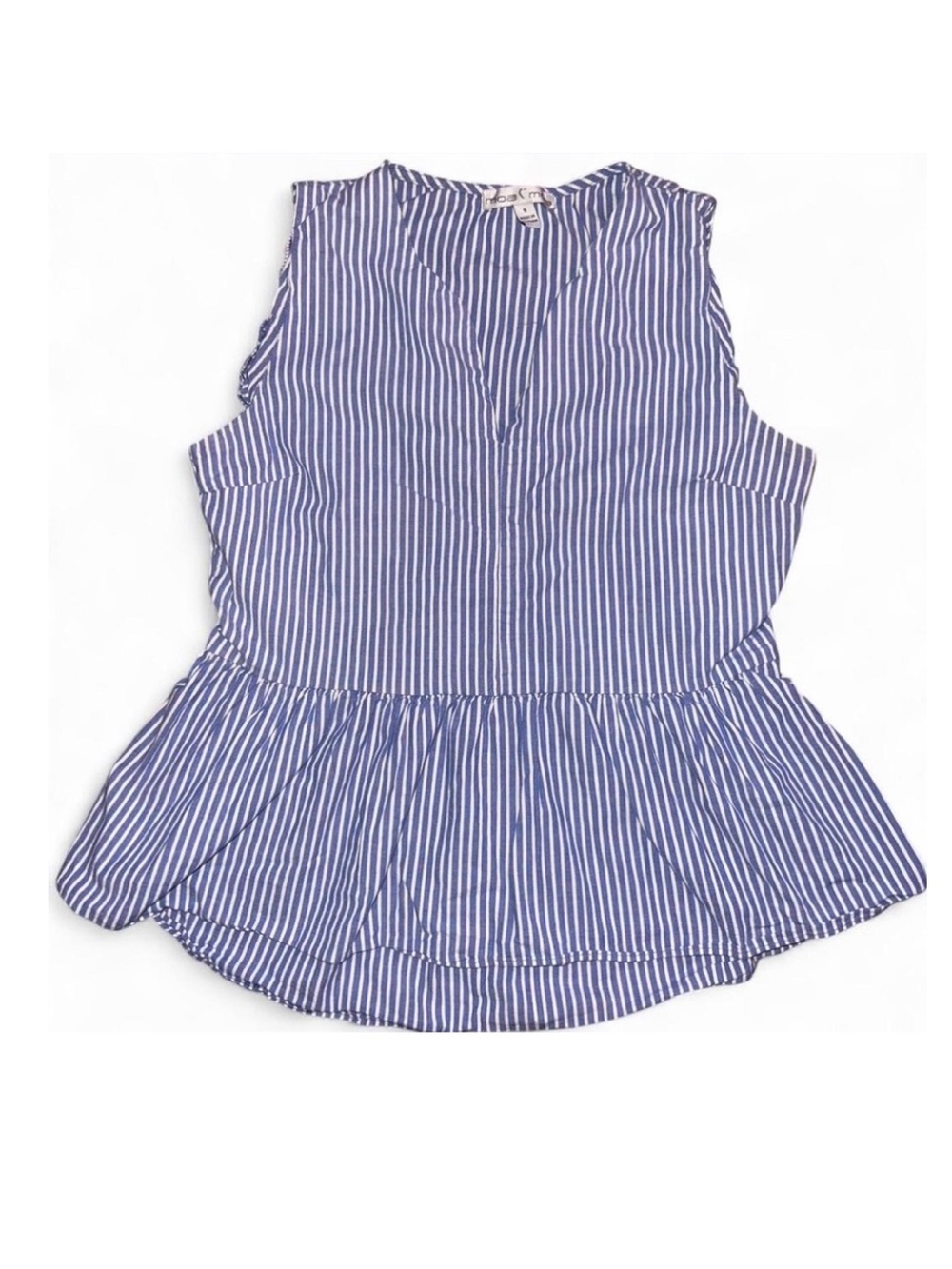 Blue White Striped Peplum Top Coastal Preppy Nautical Sleeveless Small